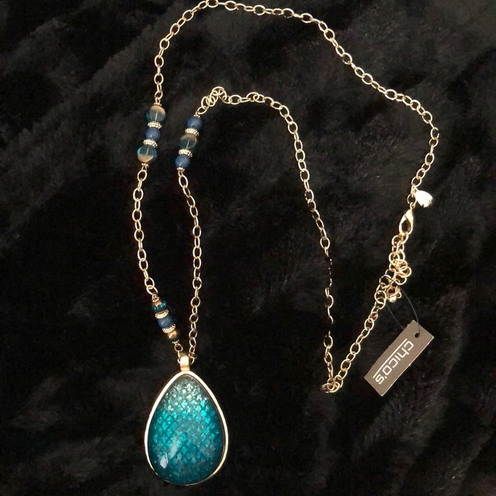 Turquoise and gold Chico’s NWT statement necklace